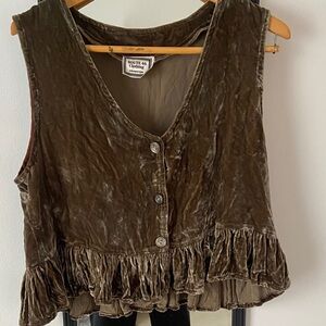 Route 66 Women's Olive Brown Velvet Crop vest
